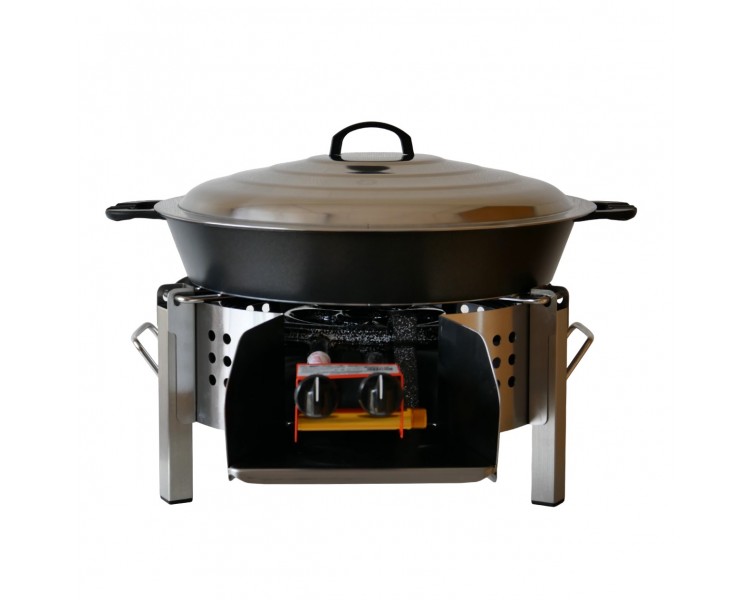 Kit tartiflette pare flammes inox 45cm - Poêle en fonte 50cm - couvercle inox
