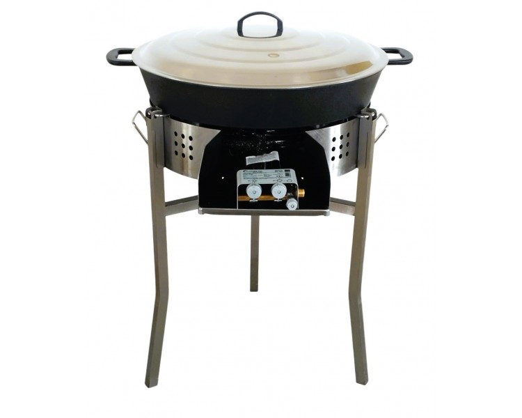 Kit tartiflette pare flammes inox 60cm - Poêle fonte 65cm 1 séparation - thermocouple pro - couvercle inox