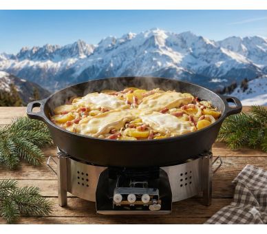 Kit Tartiflette Géante 80cm Fonte d'Alu - Avec Réchaud Thermocouple