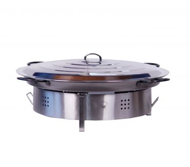 Kit paella pour plan de travail - 50 personnes - Pare-flamme inox 80cm - Plat acier 90 cm- couvercle inox