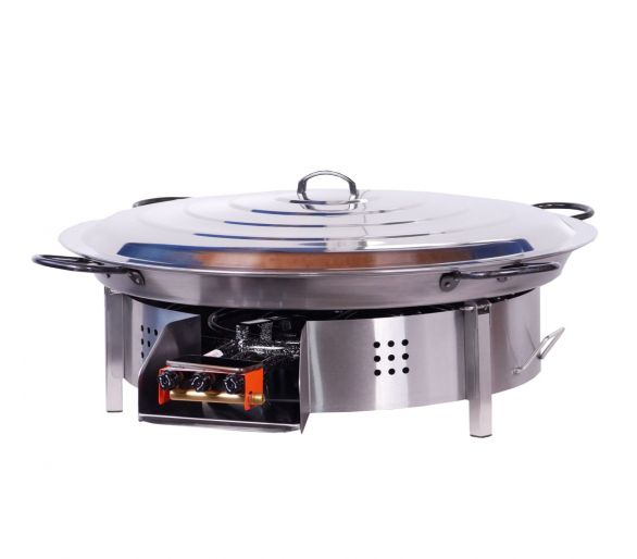 Kit paella pour plan de travail - 50 personnes - Pare-flamme inox 70cm - Plat acier 90cm