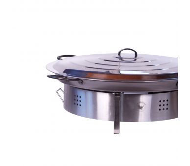 Kit paella pour plan de travail - 50 personnes - Pare-flamme inox 80cm - Plat acier - veilleuse - thermocouple - couvercle inox