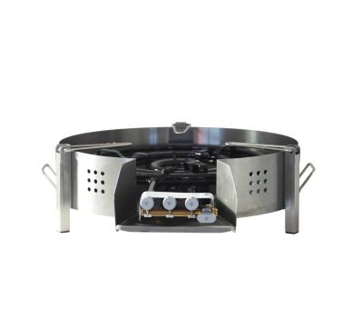 Kit paella pour plan de travail - 50 personnes - Pare-flamme inox 80cm - Plat émaillé 90cm - couvercle inox