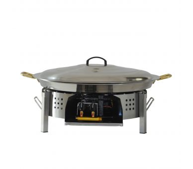 Kit paella pour plan de travail - 50 personnes - Pare-flamme inox 80cm - Plat inox 90cm - veilleuse - thermocouple - couvercle i