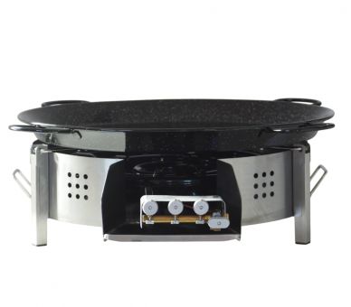 Kit paella pour plan de travail - 50 personnes - Pare-flamme inox 80cm - Plat émaillé 90cm - couvercle inox