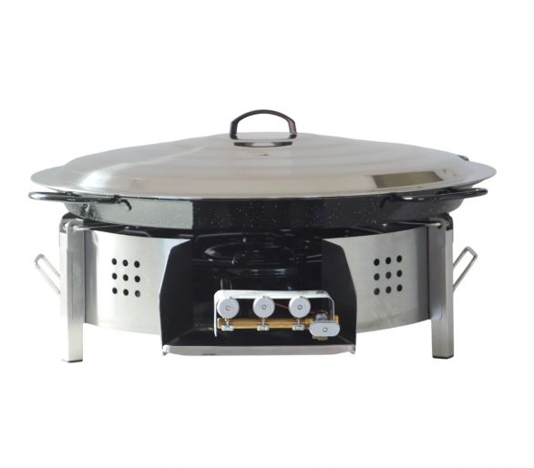 Kit paella pour plan de travail - 50 personnes - Pare-flamme inox 70cm - Plat émaillé 90cm