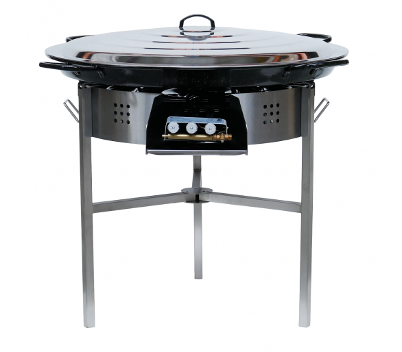 Kit à paella - 50 personnes - Pare-flamme inox - Plat acier émaillé - couvercle